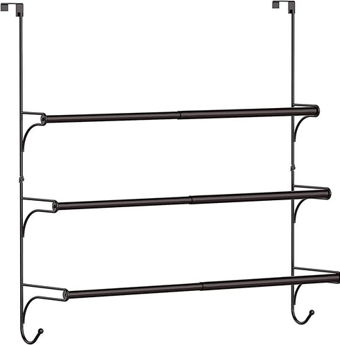 Auledio Adjustable Over The Door Triple Bathroom Towel Holder Rack with Hooks,Bronze