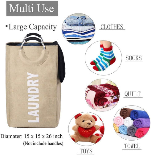 FROPACKZO 45L Collapsible Storage Laundry Hamper Folding Laundry Baskets laundry bag, With Metal handle, Bedroom Storage Toys Clothing Organization (Color : Beige)