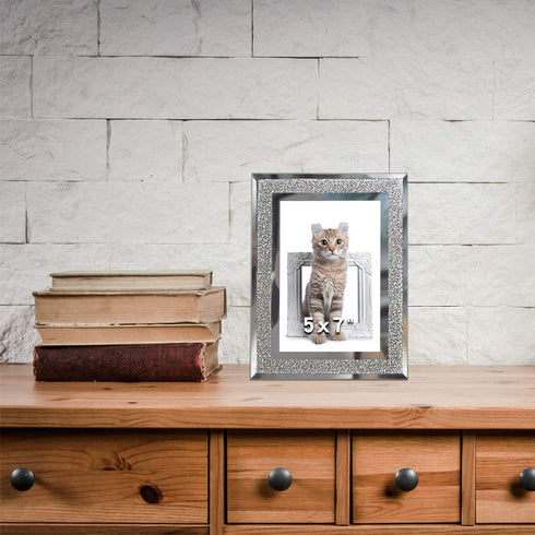5x7 Glass Picture Frame Sparkle Mirror Edge Photo Frame for Tabletop Set of 2