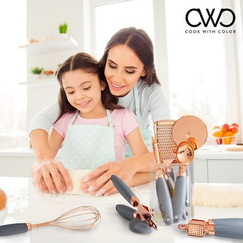 COOK With COLOR 7 Pc Kitchen Gadget Set Copper Coated Stainless Steel Utensils with Soft Touch Grey Handles