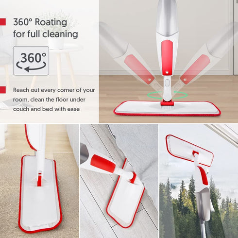 TRAV-ROUND Microfiber Spray Mop for Floor Cleaning with 3pcs Washable Pads, Wood Floor Mop with 550ML Bottle Home or Commercial Use Dry Wet Flat Mop for Kitchen Hardwood Laminate Ceramic Tile