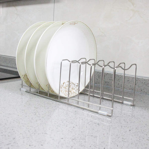 Pot Lid Organizer Pan Lid Organizer Kitchen Pot Lid Rack Suitable for Bakeware Dish Plate, Cutting Boards, Pots & Pans, Serving Trays, Reusable Holder FLSEPAMB(2 Pack+Eight Silicone Foot Covers)