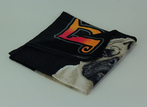 Zeckos White Pug Dog 30 x 60 inch Black Beach Towel