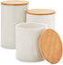 White Ceramic Kitchen Canisters with Bamboo Lids (3 Sizes, 3 Pack)