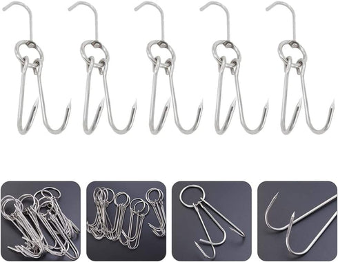 DOITOOL 10 Pcs Double Meat Hooks Stainless Steel Roasting Hook Bacon Hams Meat Duck Butcher Hook Cooking Smoker Hook Hanger for BBQ Grill Drying 23CM