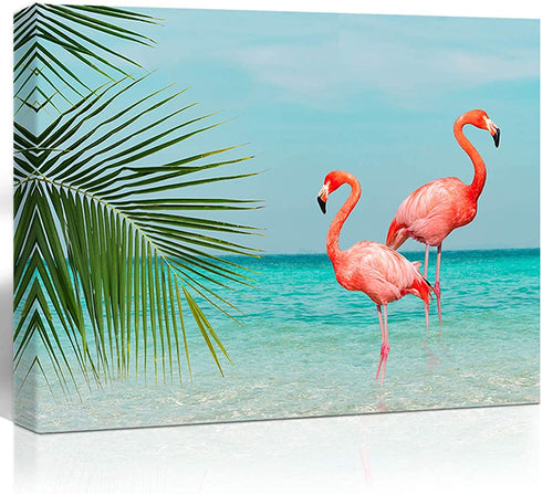 Purple Verbena Art Flamingo in Water Pictures Canvas Print Art Sea Ocean Pink Animals Painting Artwork Home Wall Art Decor for Living Room Bedroom Bathroom Walls Decoration,12x16 inches Picture Frame