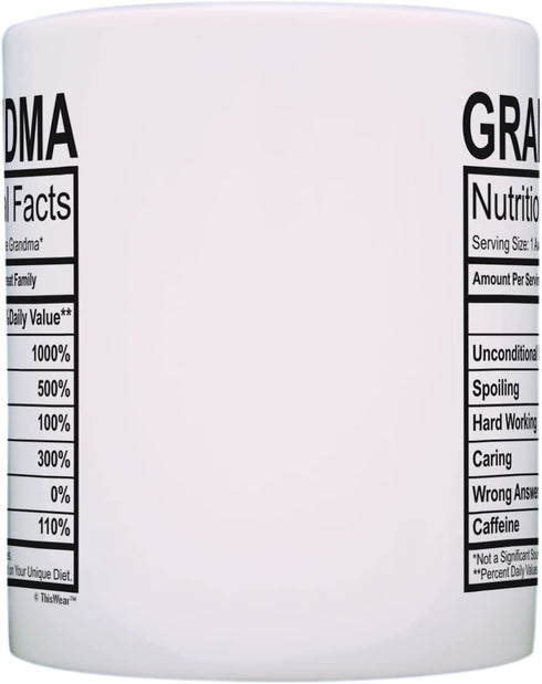 Mothers Day Gifts for Grandma Nutritional Facts Label Funny Gifts for Grandma Gag Gift Coffee Mug Tea Cup White
