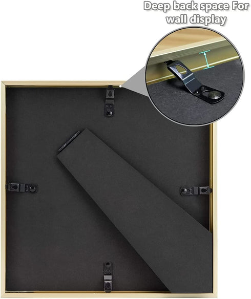 Frametory, 8x8 Aluminum Frames with Ivory Mats for 4x4 Pictures/Photos - Real Glass- Portrait/Landscape - Horizontal and Vertical Formats for Wall and Table Mounting (Gold, 2 Pack)