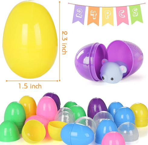Sallyfashion 24 Pcs Easter Egg, Toy Filled Easter Eggs Colorful Plastic Easter Eggs with Mochi Squishy Squeeze Toys Toys Surprise Eggs for Easter Party Favors Easter Theme Party Easter Basket Stuffer