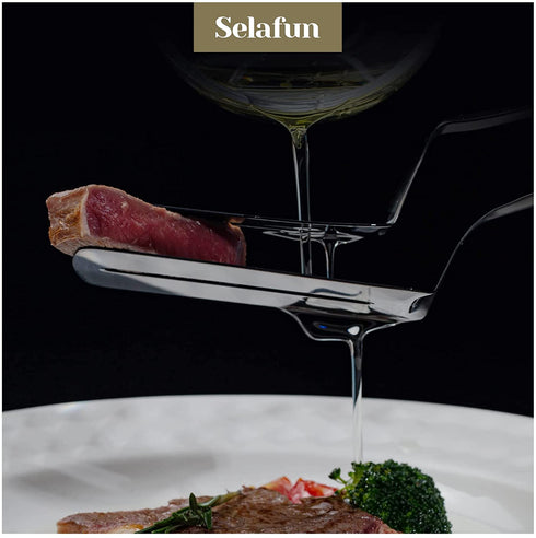 Kitchen Tongs Steak Clamp Bread Tongs 10 inch Double Spatula Tongs Clip Pizza Clamp Stainless Slotted Multi-Function Food Flipping for Bread Eggs BBQ Hamburgers Patties Pancakes (1, Matte Black)