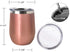 12oz Wine Mug Stainless Steel Tumbler Vacuum Double Wall Glass Stemless coffee Lid Gift Straw Travel Bottle Cocktail Large Walled Unbreakable Water Ice Champagne Cold Beer Drink (Rose Gold)