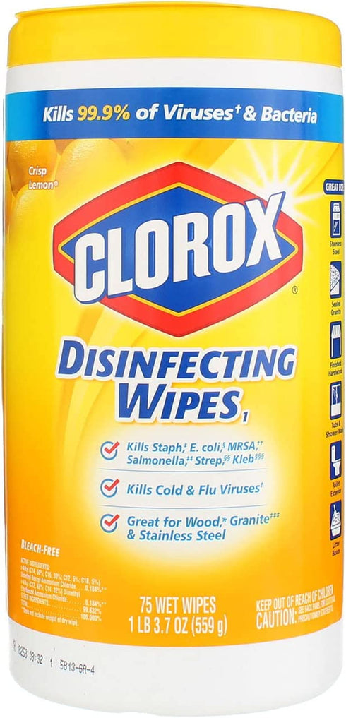 Clorox Disinfecting Wipes Lemon 3 Packs of 75 Count, 225 Count