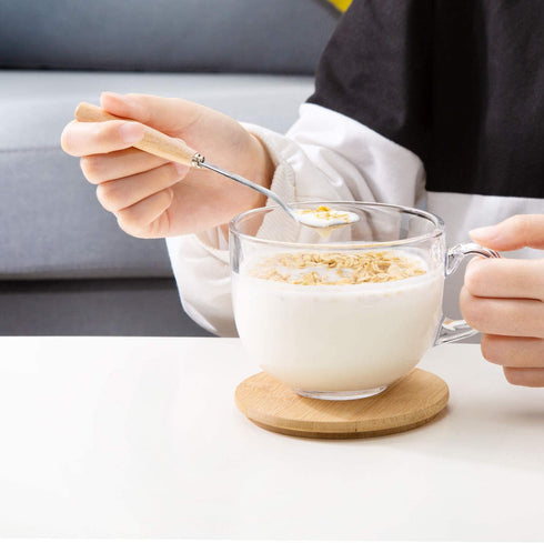 PARACITY Glass Cup 15OZ Clear Coffee Mug with Lids Spoon for Breakfast Tea,Milk,Beverage,Oats,yoghurt