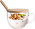 PARACITY Glass Cup 15OZ Clear Coffee Mug with Lids Spoon for Breakfast Tea,Milk,Beverage,Oats,yoghurt