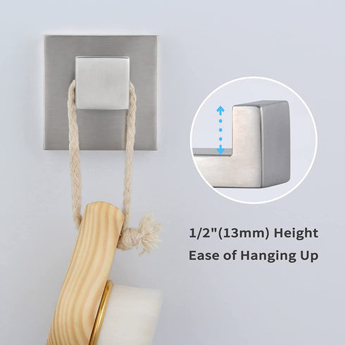 Bathroom Towel Hook 2 PCS, Angle Simple SUS304 Stainless Steel Bath Towel Holder, Square Robe Hook for Wall, Brushed Nickel
