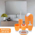 6 Piece Bathroom Accessories Set,Plastic Bath Ensemble Bath Set Lotion Bottles, Toothbrush Holder, Tooth Mug, Soap Dish, Toilet Brush, Trash Can (Orange)