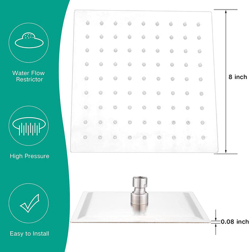 HBGEWO Shower Head, 8 Inch High Pressure Rain Shower Head, Pressure Boosting Shower Head, Awesome Shower Experience, Stainless Steel Rainfall Square Shower Head (Brushed Nickel)