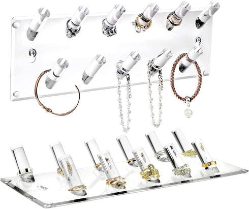 Ikee Design Multipurpose Acrylic Wall mounted Jewelry Stand Organizer, Bracelets Rings Bangles Display Rack for Store, Showcase, Trade Show, Set of 2, Clear, 13W x 4 1/4D x 1 3/4H