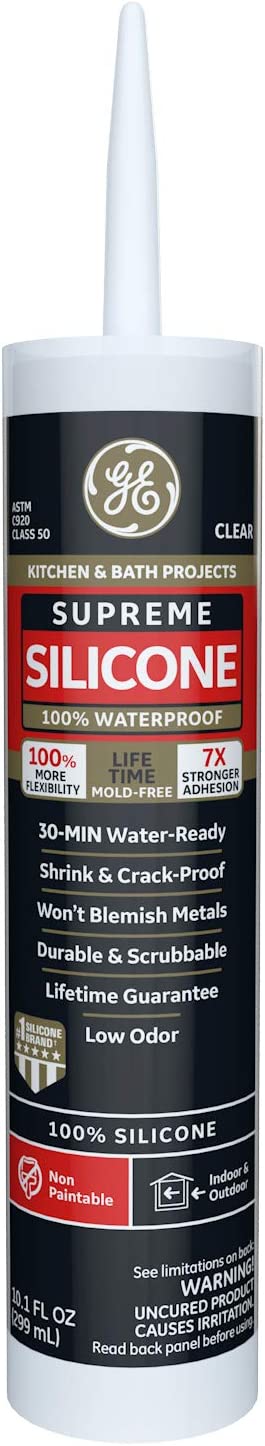 GE Sealants & Adhesives M90006 Supreme Silicone Kitchen & Bath Sealant, 10.1oz, Clear