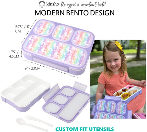 Unicorn Bento Lunch Box for Girls, Kids | Snack Containers with 4 Compartment Dividers, Boxes for Toddlers Pre-School Daycare Tween Lunches BPA Free, Food and Microwave Safe | Purple Rainbow Unicornio