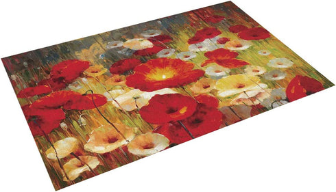 Washable Placemats for Dining Table Set of 4,Retro Poppy Flower Floral Painting Style Red Yellow Pattern Non-Slip Heat Resistant Kitchen Table Mats Farmhouse Placemats