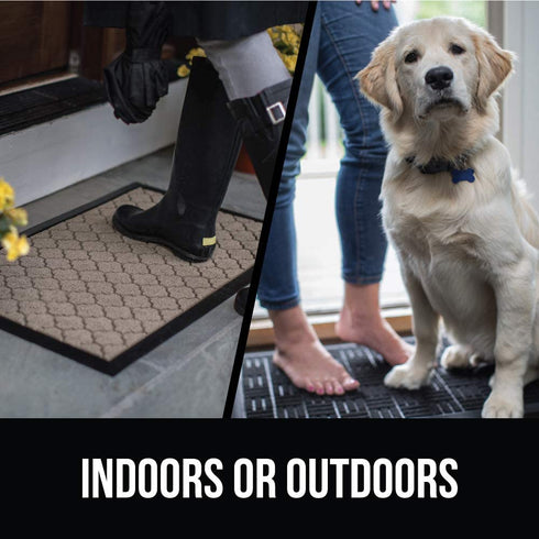 Gorilla Grip Durable Natural Rubber Door Mat, Waterproof, Low Profile, Heavy Duty Welcome Doormat for Indoor and Outdoor, Easy Clean, Rug Mats for Entry, Patio, Busy Areas, 17x29, Steel Chevron