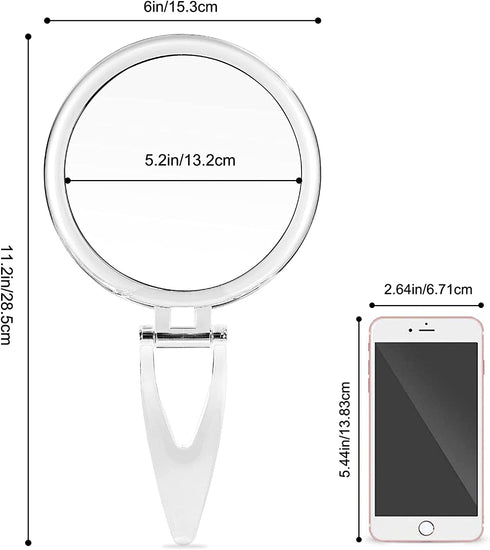 Handheld 20x Magnifying Mirror with Folding Handle, Portable Hand Mirror with Magnification for Makeup/Travel, Double Sided, Round, 6"