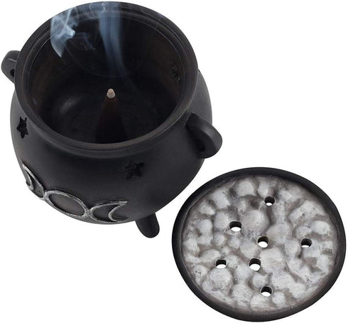 Green Tree Triple Moon Cauldron Incense Holder
