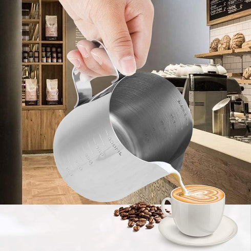 Stainless Steel Milk Frothing Pitcher Measuring Cup Coffee Jug Milk Frothing Pot Espresso Latte Pitcher(9.2x7.7x10.9cm)