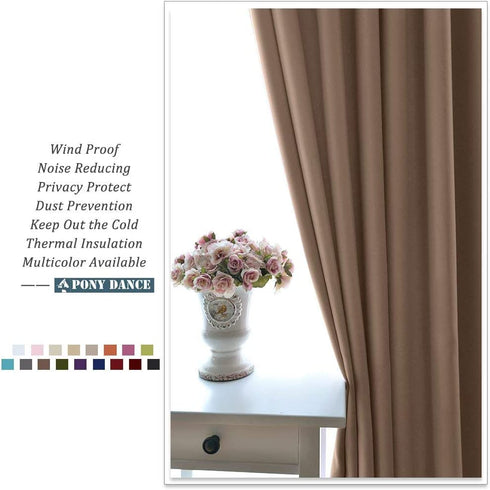 PONY DANCE Small Kitchen Valances - Back Tab Curtain Panels Thermal Insulated Window Drapes for Nursery/Kitchen/Living Room, 52 W x 36 L, Mocha, 1 Pair