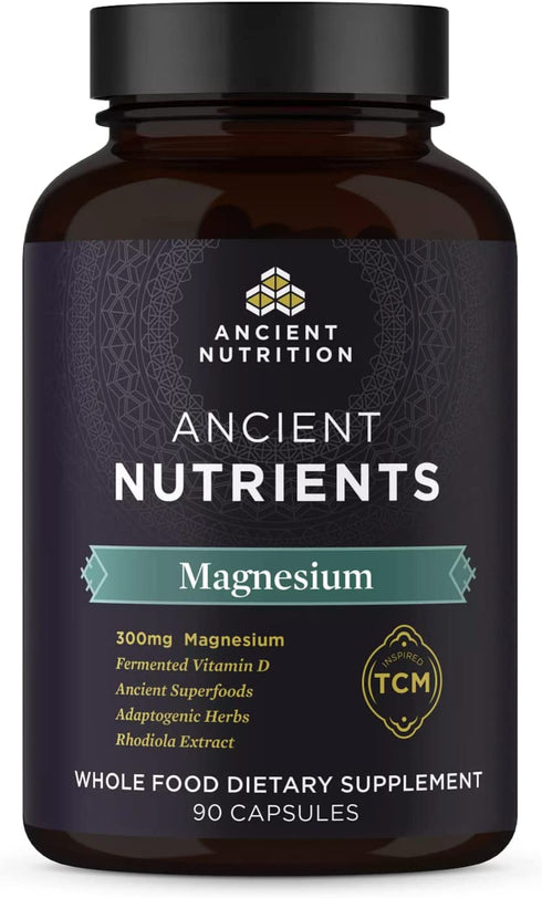 Magnesium Supplement by Ancient Nutrition, Magnesium 300mg with Vitamin D for Immune Support, Adaptogenic Herbs, Enzyme Activated, Paleo & Keto Friendly, 90 Capsules
