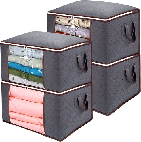 Anyoneer Set of 4 - Large Capacity Clothes Storage Bags with Clear Window - Reinforced Handle - Foldable with Sturdy Zipper - Thick & Durable Fabric for Comforters,Blankets,Bedding,Pillows,Clothing - Easy To Carry, 24 X 16 X 14 inches, Gray