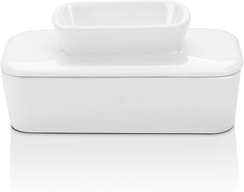 Sweese 309.101 Porcelain Butter Dish with Water - French Butter Keeper Crock - Perfect for East Coast Butter - Spreadable without Refrigeration, White
