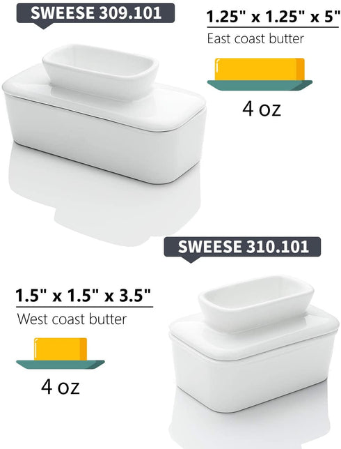 Sweese 309.101 Porcelain Butter Dish with Water - French Butter Keeper Crock - Perfect for East Coast Butter - Spreadable without Refrigeration, White