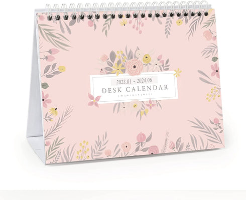Mokani Small Desk Calendar 2023-2024 (8"x6"), Mini Monthly Desktop Calendar from January 2023 to June 2024, Academic Year Standing Desk Calendars with Planner Stickers