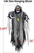 Halloween Hanging Ghost, 5.5 Ft Large Life size Halloween Prop Skull with LED Glowing Eyes and Creepy Shrilling Sound Scary Grim Reaper with Detachable Bendable Arms Perfect for Halloween Party Decor