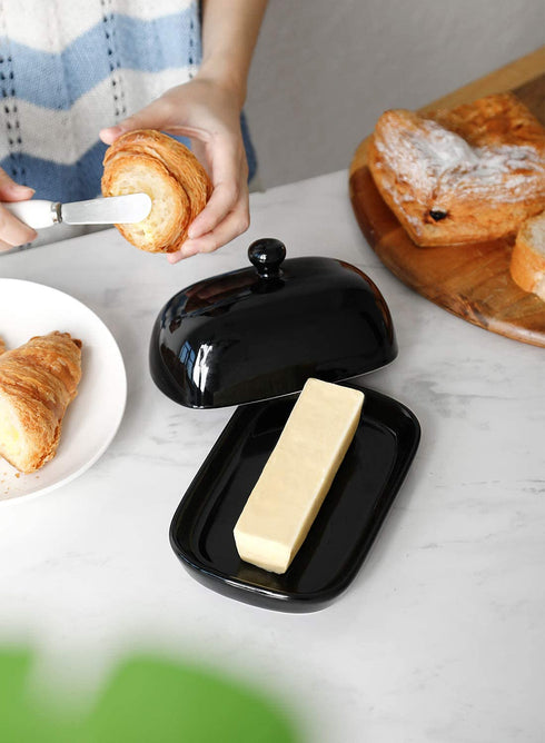Sweese 306.112 Porcelain Cute Butter Dish with Lid, Perfect for East/West Butter, Black