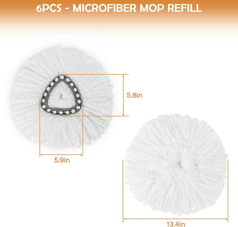 6 Pack Spin Mop Replacement Heads for Spin Mop, 100% Microfiber EasyWring Mop Head Refill, Mop Head Replacement for Easy Cleaning Mop Refill, Triangle Spin Mop Refills for All Hard Flooring Surface