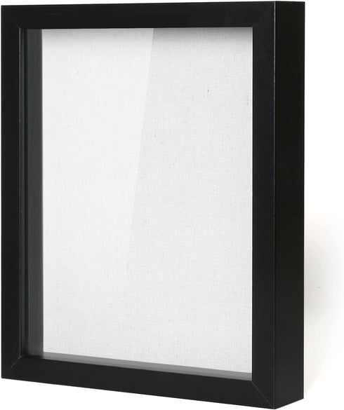 Muzilife 8x10 Shadow Box Picture Frame with Linen Board - Deep Wood & Glass Display Case Ready to Hang Memory Box Baby Sports Memorabilia, Pins, Awards, Medals, Wedding, Tickets and Photos (Black)