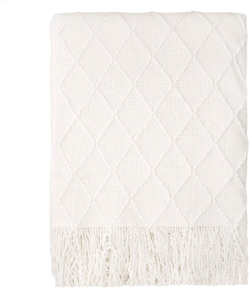 TOUCHAT Knitted Throw Blankets for Couch, Sofa and Bed, Lightweight Soft Knit Blanket with Tassel, Decorative Cozy Farmhouse Throw Blankets for Women and Man (50"x60", Cream White-D)