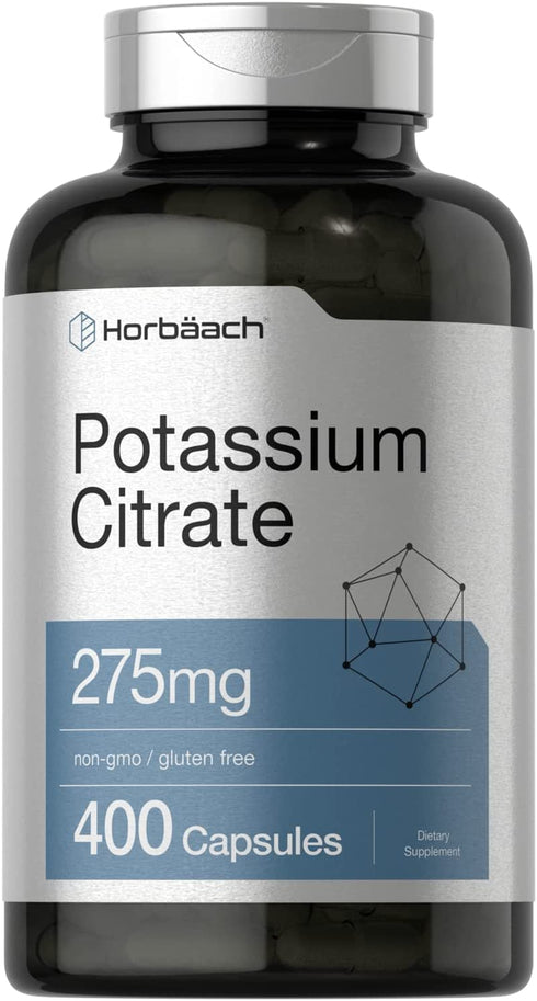 Potassium Citrate Supplement 275 mg | 400 Capsules | Non-GMO, Gluten Free | by Horbaach