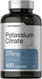 Potassium Citrate Supplement 275 mg | 400 Capsules | Non-GMO, Gluten Free | by Horbaach