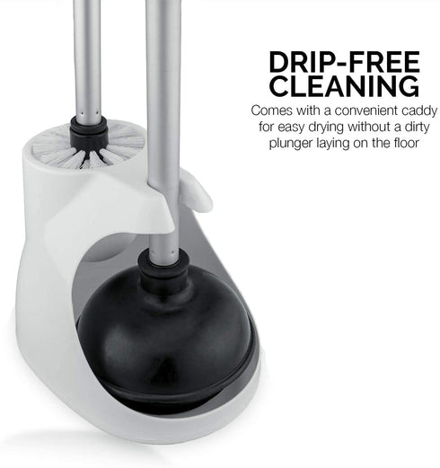 NEIKO 60168A Toilet Plunger Set | 4 Piece | Bonus Mini Sink and Drain Plunger, Brush and Caddy | Compact | Patented All-Angle Design | Telescopic Aluminum Handle , Black
