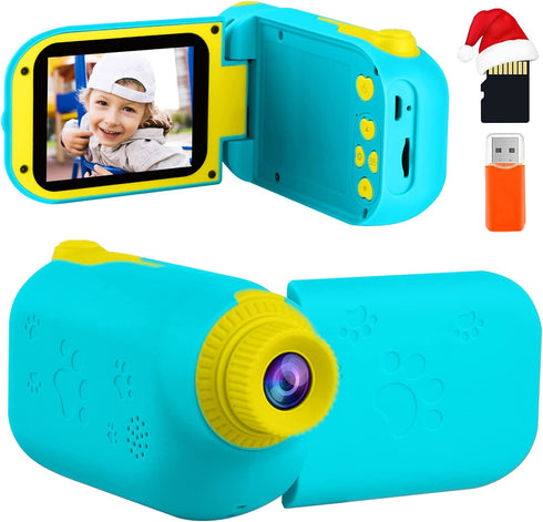 GKTZ Kids Camera for Boys, Digital Video Camcorder Children Camera Birthday Gift Toys for Boys and Girls Age 3 4 5 6 7 8 9, Toddler Boys Camera with 32GB SD Card - Light Blue