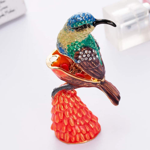 THREE FISH CRYSTAL A Hummingbird Hinged Trinket Box Gifts Hand-Painted Patterns Trinket Bejeweled Box Collectible
