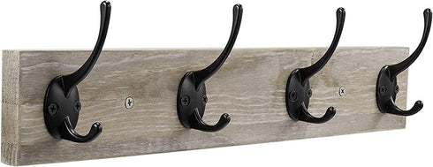 Wall Mounted Coat Rack,Sageme Wooden Entryway Vintage Rustic Coat Rack Hat Hanger Rack Zinc die-cast 4-Hook Rail for The Entryway, Bathroom, Bedroom, Kitchen, Mudroom Pinewood Alloy 4-Hook
