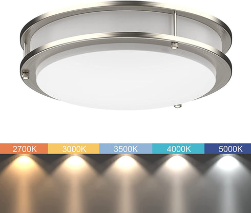 LED Flush Mount Ceiling Light | Dimmable | Brushed Nickel | Double Ring | Round (10 inches, Adjustable Light Color)