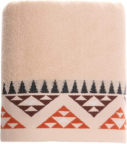 Pidada Bath Towel Indian Geometric Pattern 100% Cotton Soft Absorbent Towels for Bathroom 1 Pack 27.6 x 55 Inch (Brown)