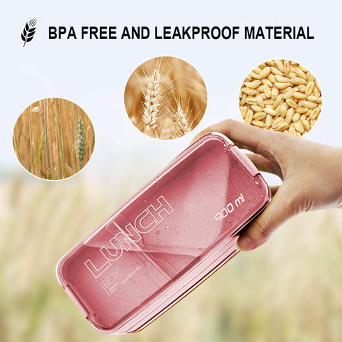 Iteryn Lunch Box Bento Box,3-In-1 Compartment - Wheat Straw, Leakproof Eco-Friendly Bento Lunch Box Meal Prep Containers for Kids & Adults (Beige&Pink)