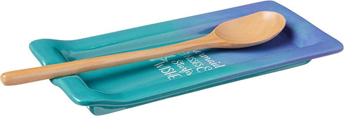 DEI Ceramic Spoon Rest, 8.74 x 3.86 x 1.06, Blue/Green